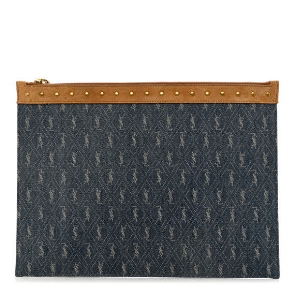 NWOT YSL Denim/Suede All-Over Monogram Pouch Clutch - Picture 6 of 7